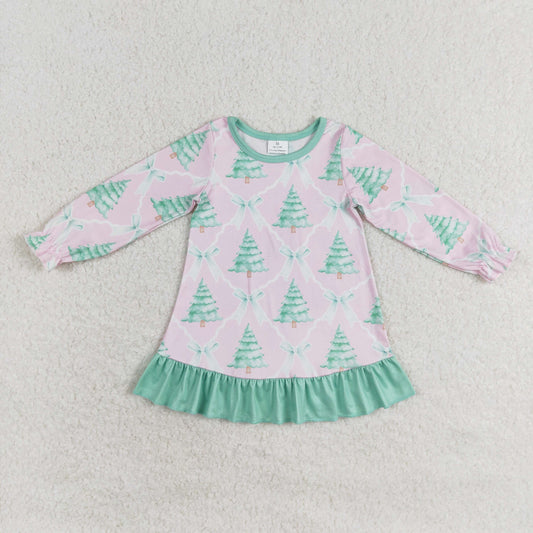Baby Girl Long Sleeves Christmas Trees Bows Gowns Dress