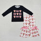 Baby Girl Long Sleeves Cow Bows Black Shirt Bell Pants Clothes Set