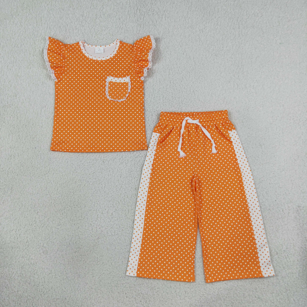 Baby Girls Kids Short Sleeves Polka Dot‌s Tops Pants Orange Set Clothes RTS