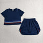 Sibling Baby Girls Kids Short Sleeves Stripes Shirts Skirts Shorts Summer Sets Clothes RTS
