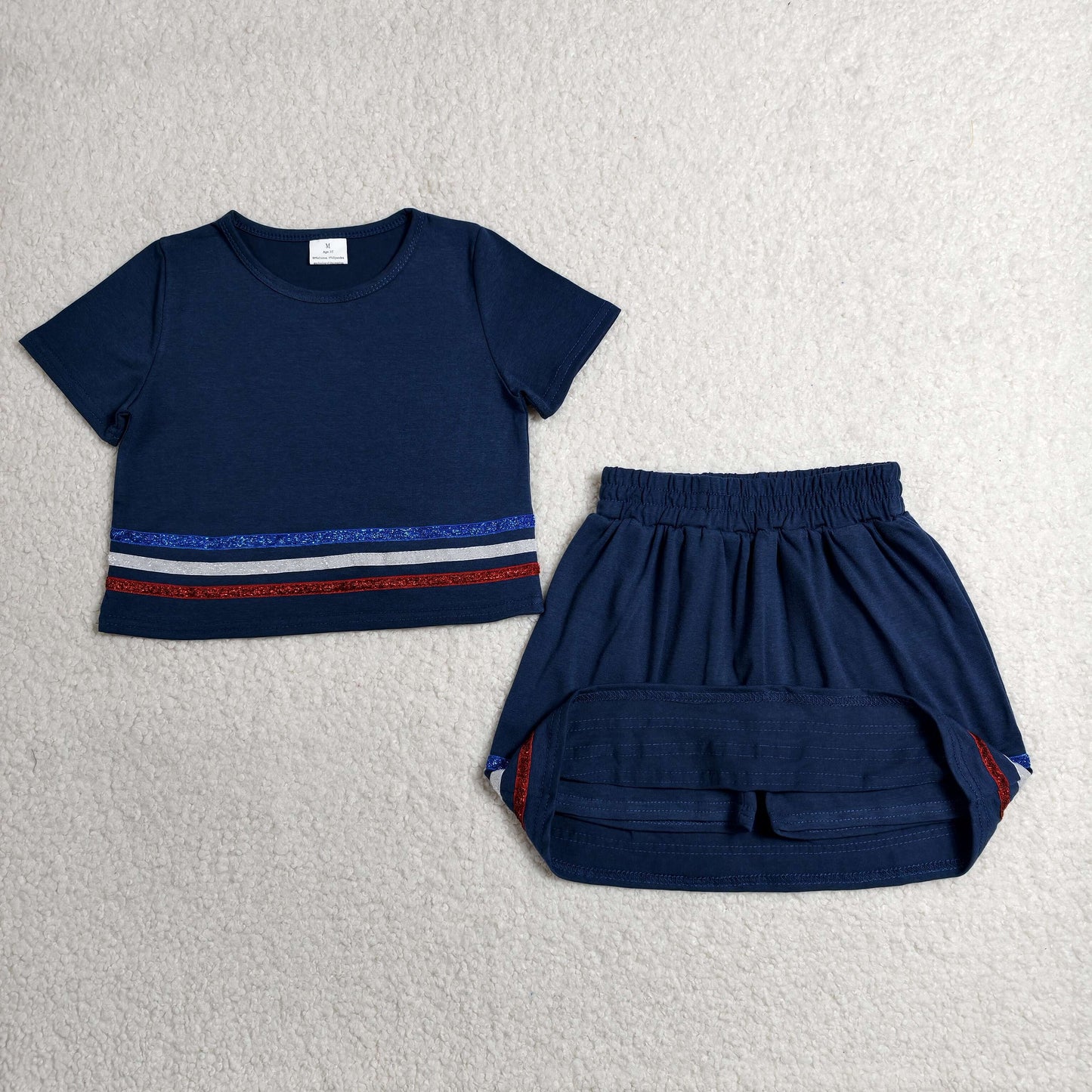 Sibling Baby Girls Kids Short Sleeves Stripes Shirts Skirts Shorts Summer Sets Clothes RTS