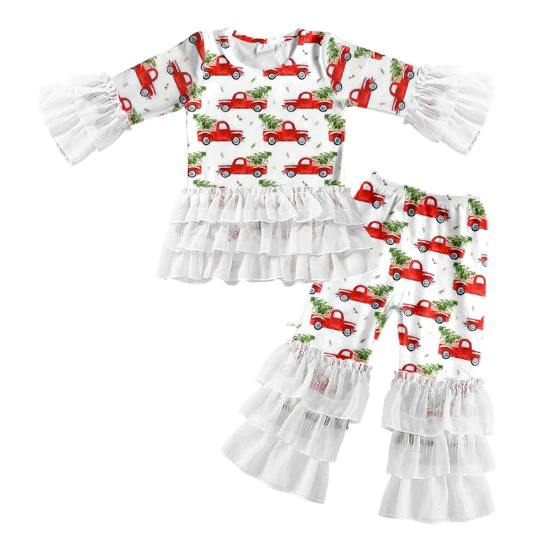 Baby Girl Christmas Truck Tree Tops Lace Pants Set