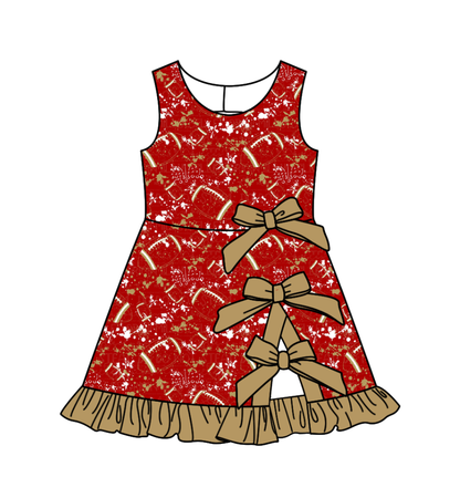 ( Moq 5 Each Style ) Baby Boys Girls Kids Football Sibling Shorts Romper Bows Dresses Set Team Red Clothes