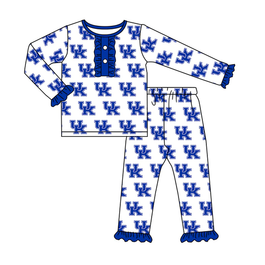 Baby Girl Long Sleeves Shirt Pants Team Blue Pajamas Set