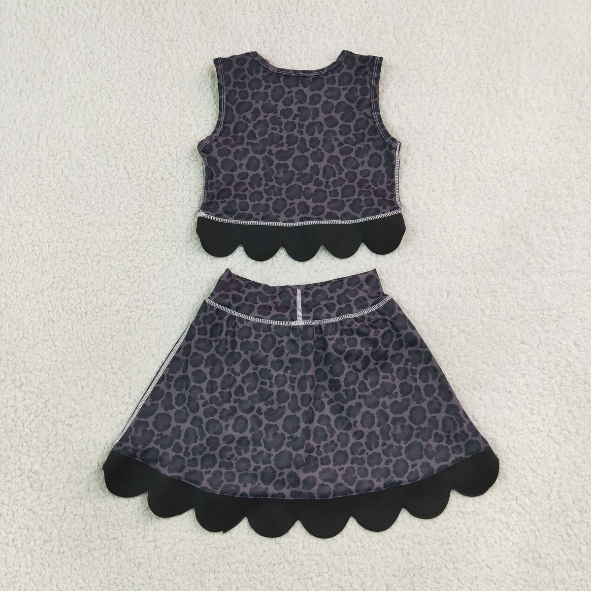 Baby Girls Kids Black Leopard Vest Bows Scallop Bows Skirt Shorts Yoga Active Set Clothes RTS
