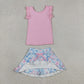 Baby Girls Kids Pink Tops Flower Pockets Scallop Skirt Shorts Yoga Clothes Summer Set RTS