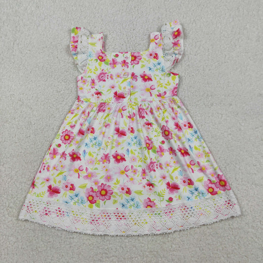 Baby Girls Kids Short Sleeves Embroidery Crosses Flower Easter Ruffle Knee Length Dress RTS