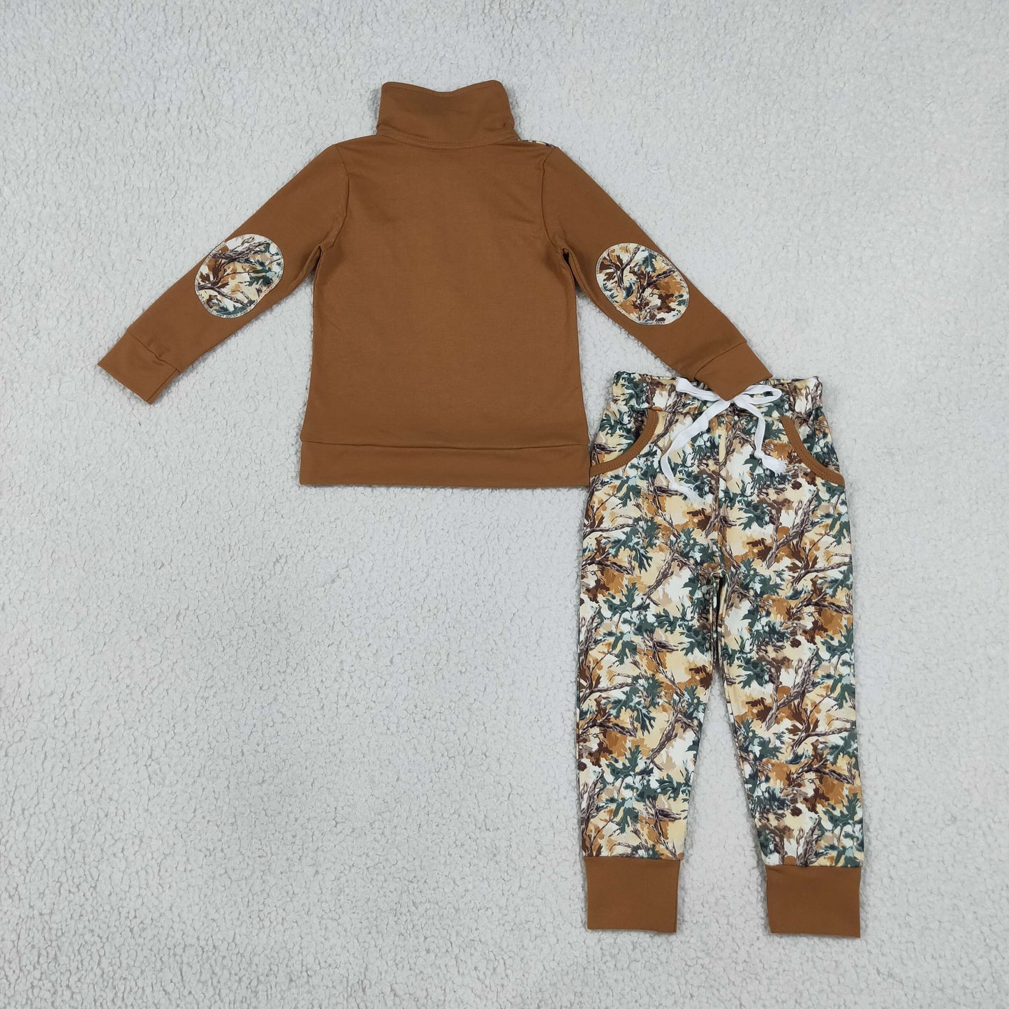 Baby Boys Kids Long Sleeve Zipper Pullover Leaves Pockets Jogger Camo Set Clothes RTS