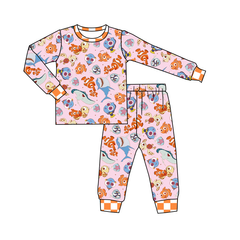 Baby Girl Orange Fish Shirt Pants Pajamas Set