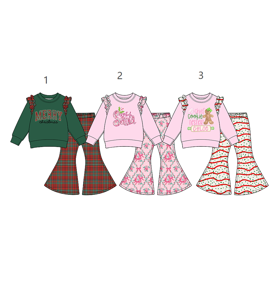 ( Moq 5 Each Style ) Sibling Baby Girls Kids Long Sleeves Shirts Bell Pants Sibling Christmas Sets Clothes