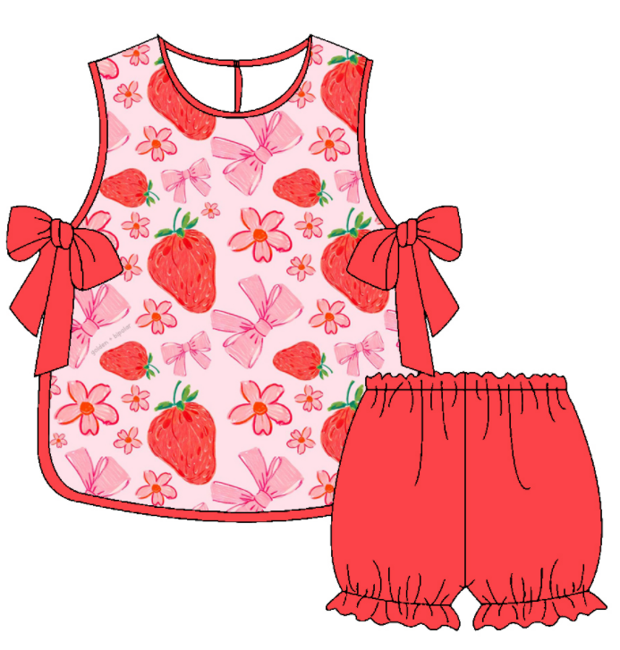 Baby Girl Strawberry Flower Bows Sibling Matching Dress Romper Clothes Set ( Moq 5 Each style )