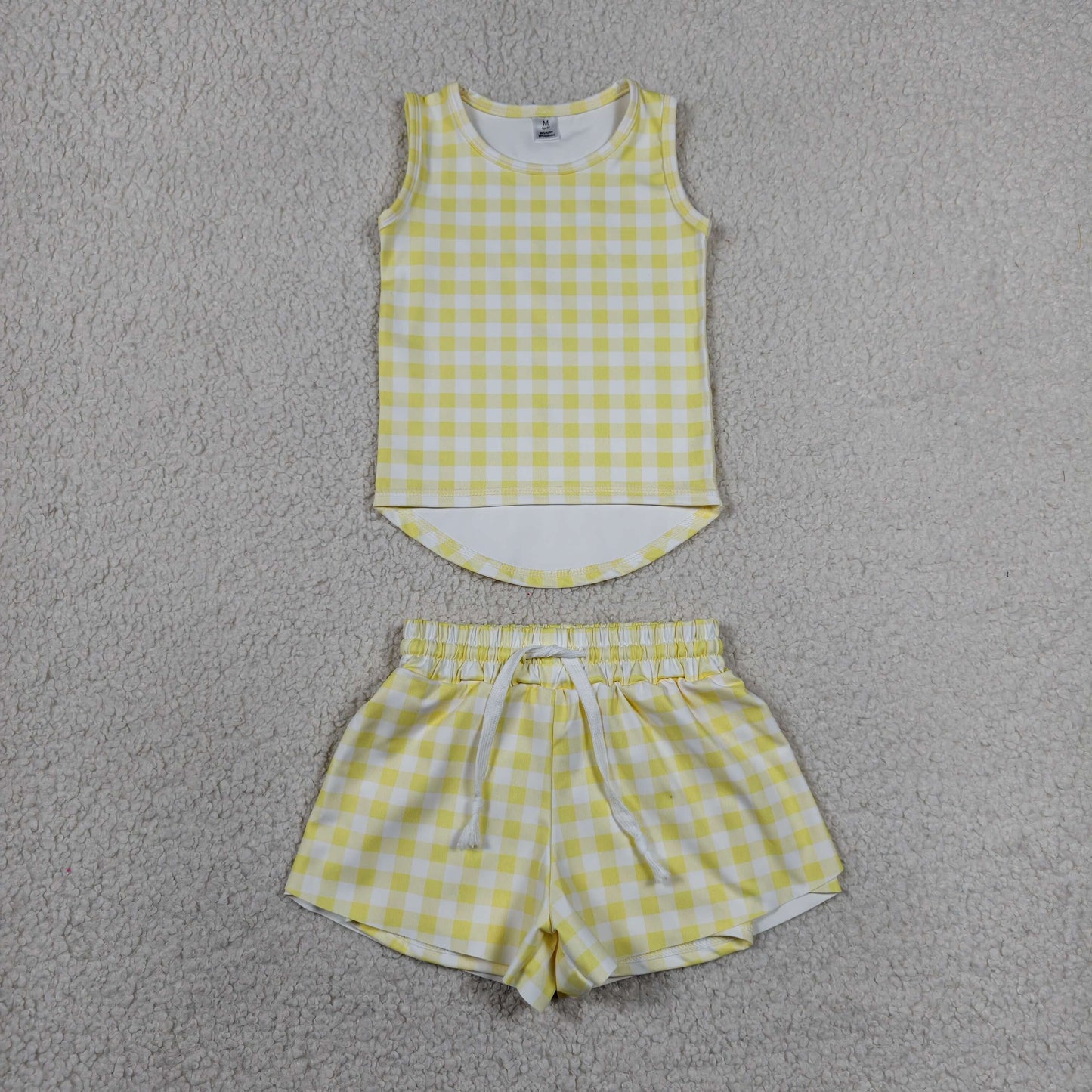 Sibling Baby Girls Kids Sleeveless Plaid Tops Shorts Sets Yoga Active Summer Clothes RTS