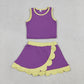 Baby Girls Kids Purple Tops Scallop Skirt Shorts Yoga Active Set Summer Clothes RTS
