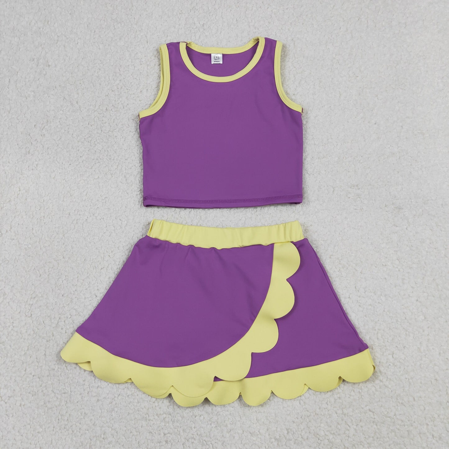 Baby Girls Kids Purple Tops Scallop Skirt Shorts Yoga Active Set Summer Clothes RTS