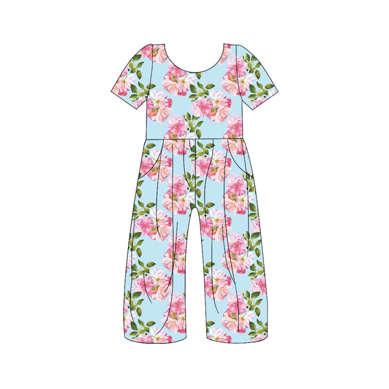 Baby Girl Short Sleeves Flower Pockets Jumpsuit Moq 5