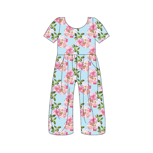 Baby Girl Short Sleeves Flower Pockets Jumpsuit Moq 5