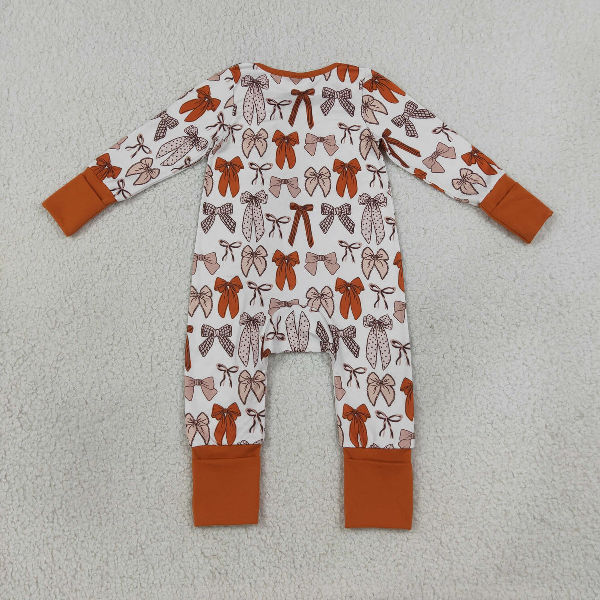 Baby Girls Kids Long Sleeves Bows Zipper Sleeper Footie Romper Brown Clothes RTS