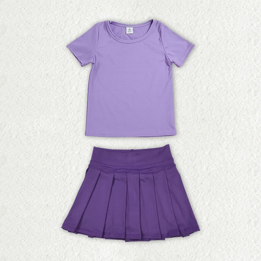 Baby Girls Kids Short Sleeves Shirt Skirt Shorts Yoga Active Purple Set Clothes RTS