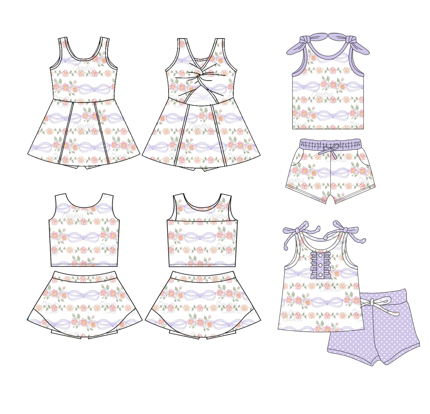 Baby Girl Purple Bows Flower Sibling Dress Set ( Moq 5 Each Style ) 3.5