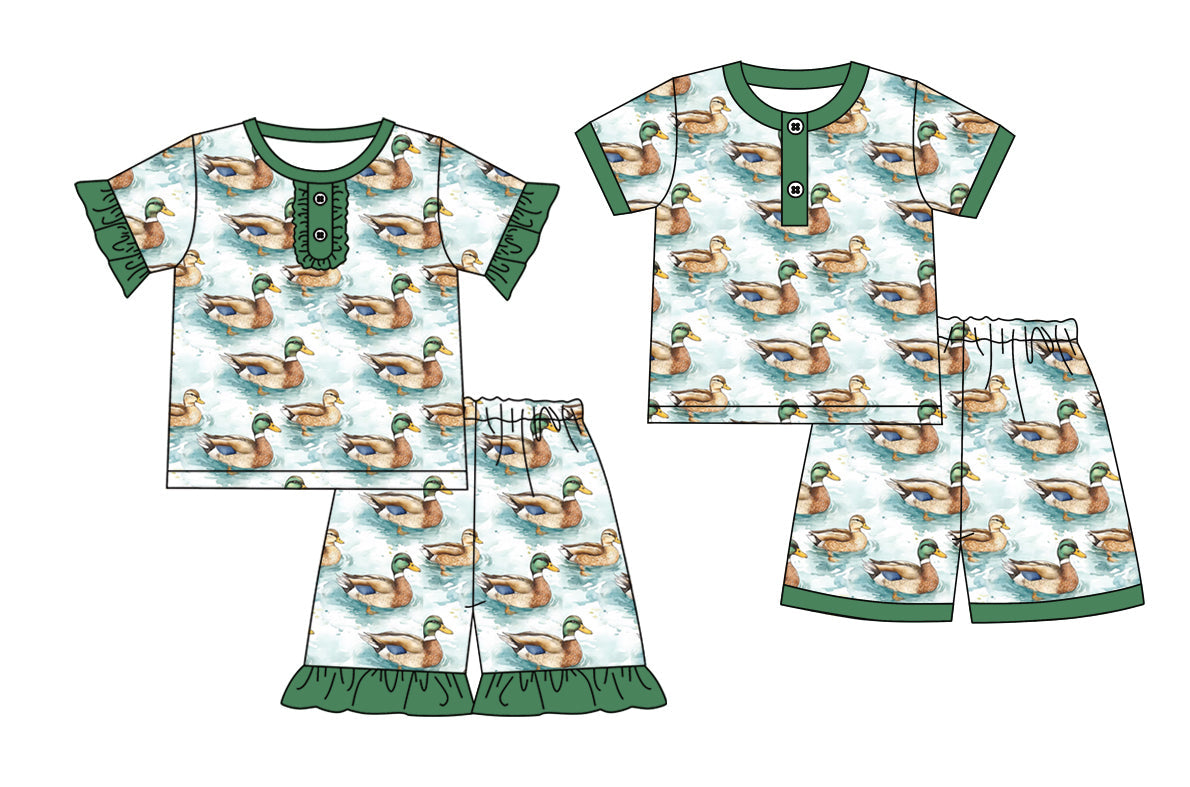 Baby Boy Girl Short Sleeves Ducks Sibling Pajamas Set ( Moq 5 Each Style ) 1.3