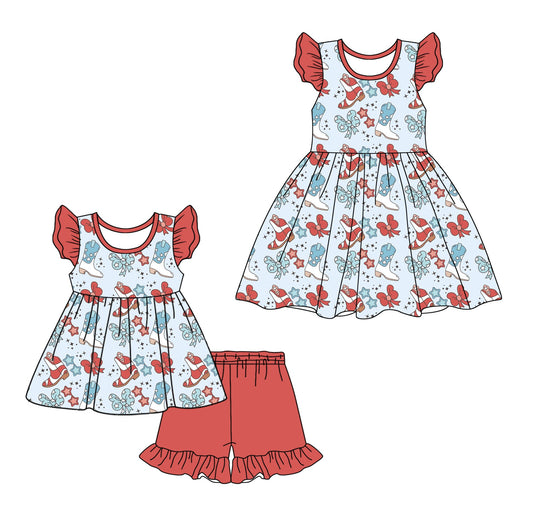 Baby Girl July 4th Boots Bows Sibling Dress Set ( Moq 5 Each Style ) 1.7