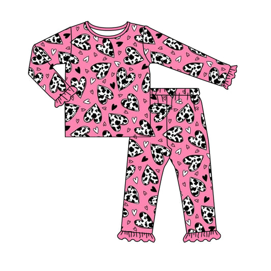 Baby Girl Toddler Long Sleeves Western Hearts Pink Shirt Pants Set