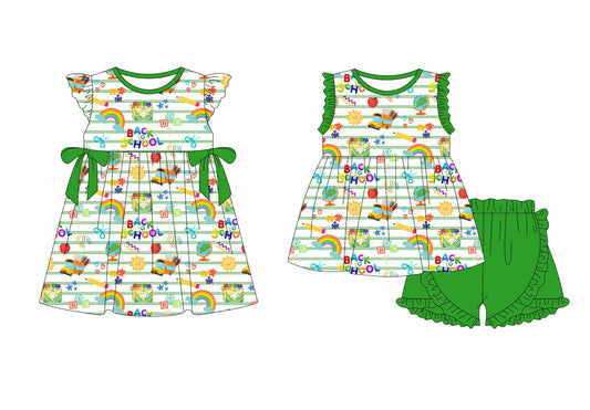 Baby Girl Back To School Bus Rainbow Green Sibling Dress Set ( Moq 5 Each Style ) 1.2