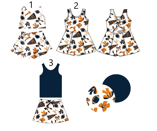 Baby Girl Cheer Football Bows Navy Blue Sibling Dress Set ( Moq 5 Each Style ) 1.16