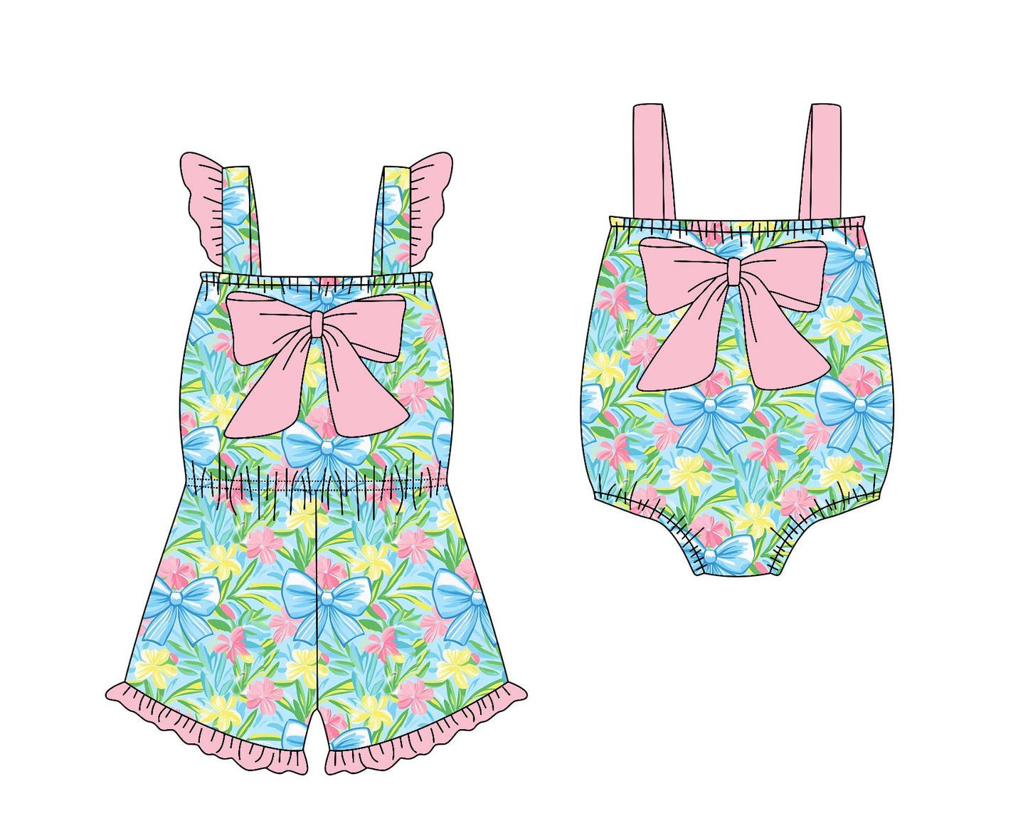 Baby Girl Flower Bows Sibling Romper Jumpsuit ( Moq 5 Each Style ) 1.23