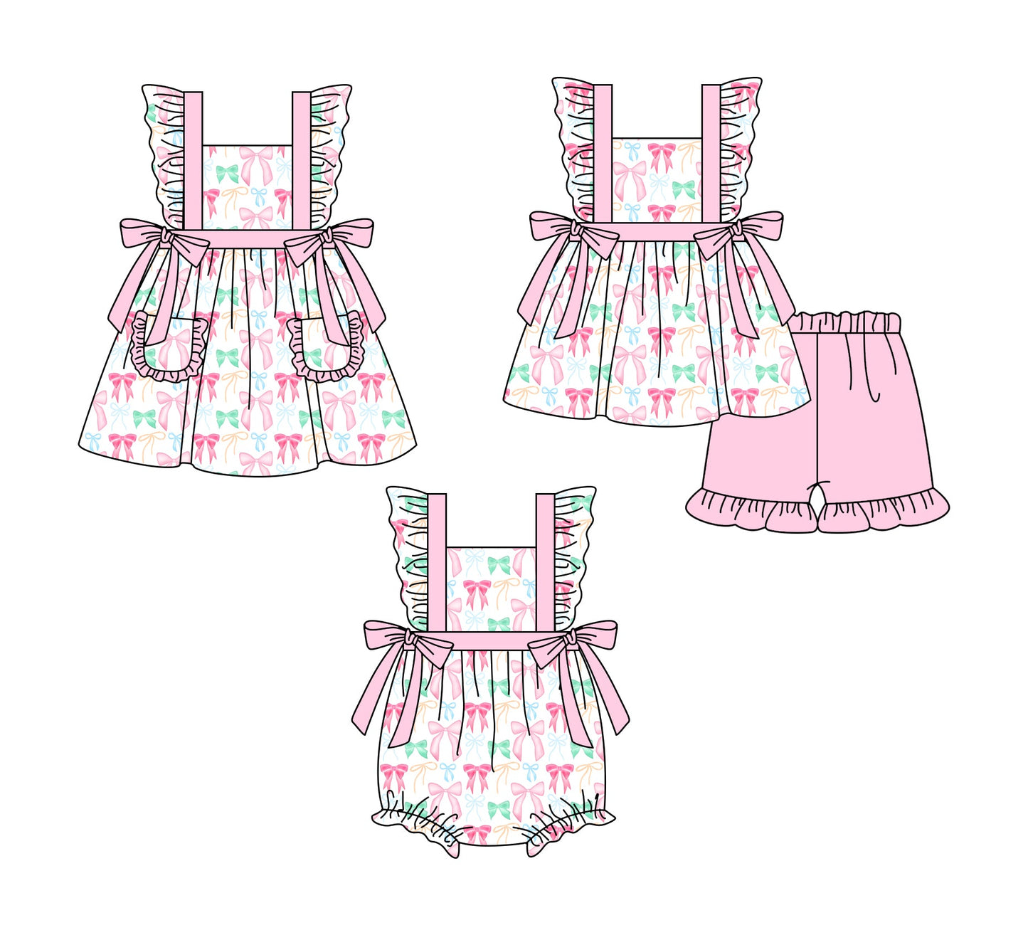 Baby Girl Shorts Sleeves Bows Sibling Romper Dress Set ( Moq 5 Each Style ) 1.13