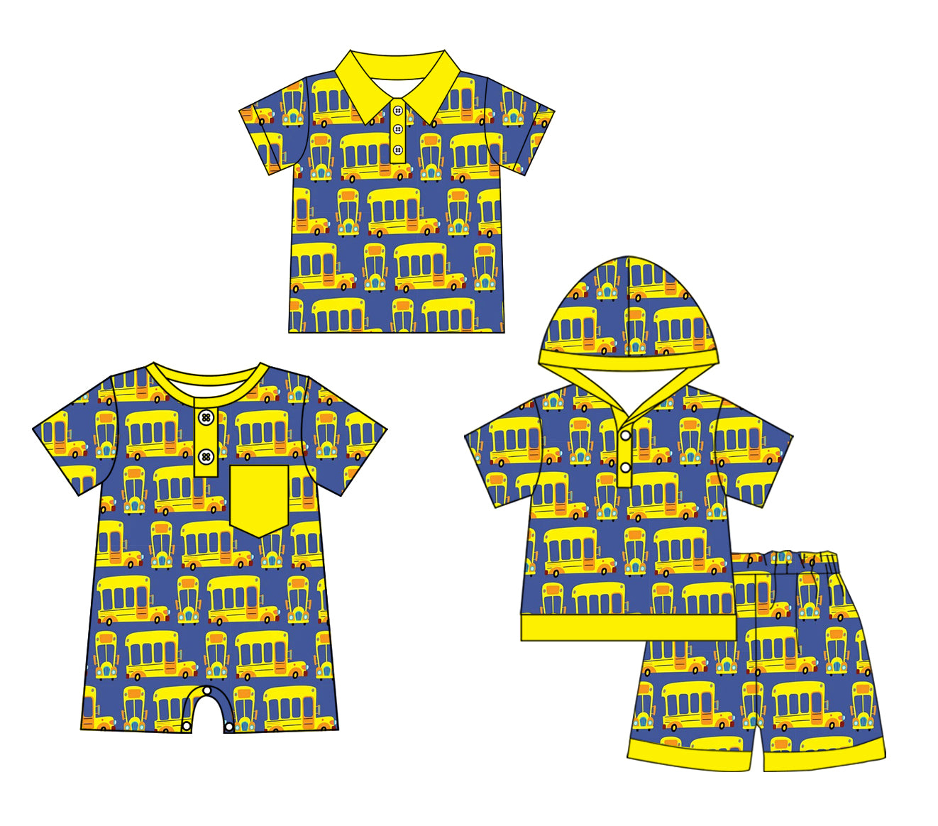 Baby Boy Short Sleeves Back To School Bus Sibling Romper Clothes Set ( Moq 5 Each Design )11.30