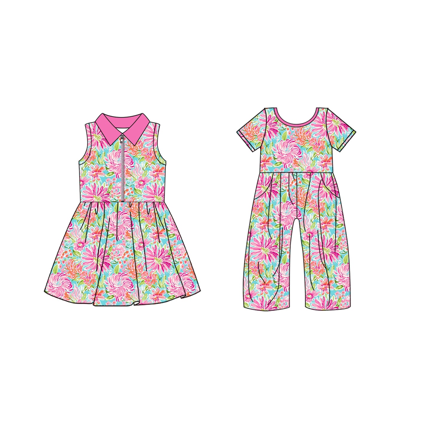 ( Moq 5 Each Style ) Baby Girl Pink Flower Sibling Summer Dress Jumpsuit 4.19