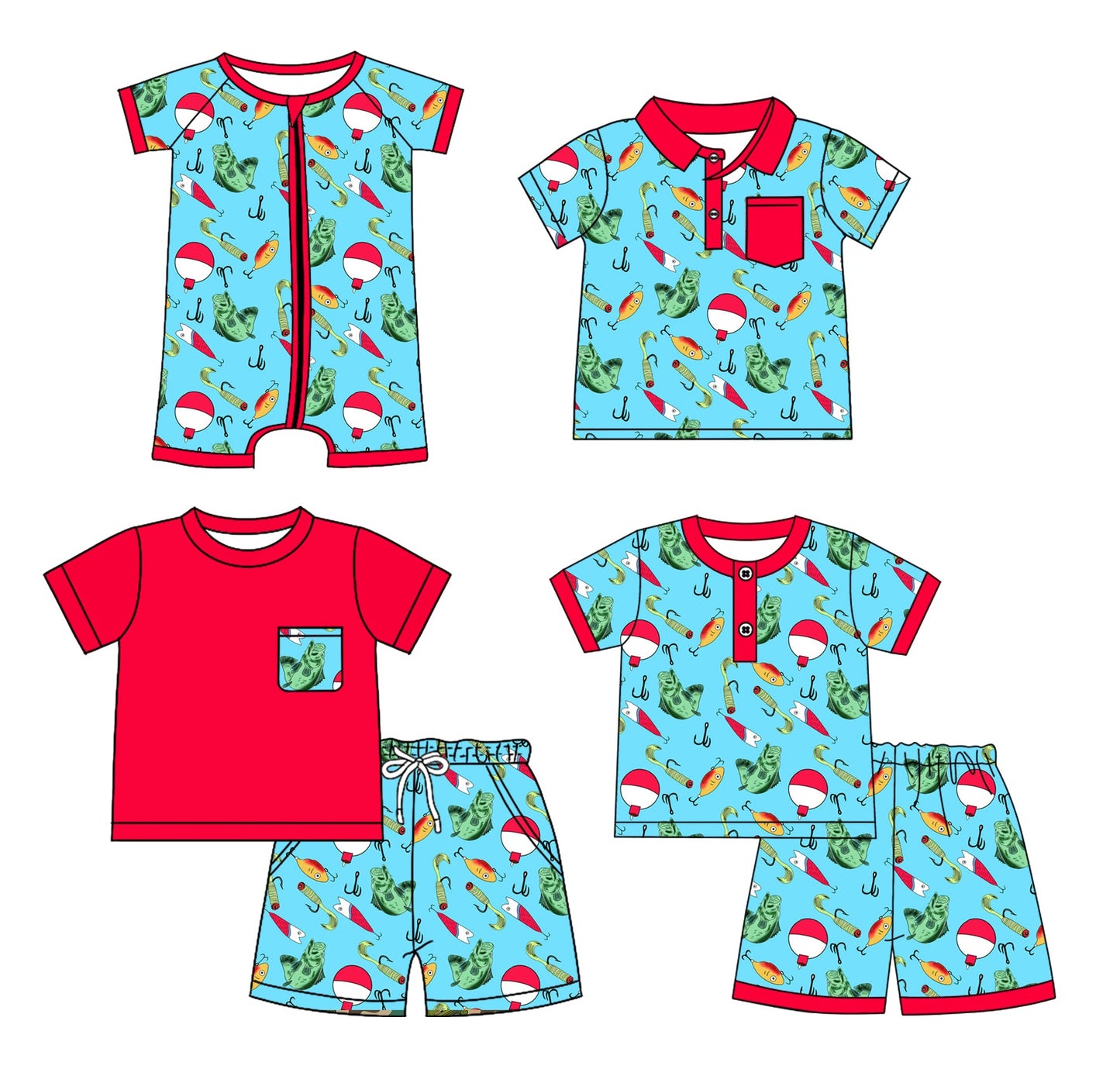 Baby Boy Short Sleeves Fishing Sibling Romper Set ( Moq 5 Each Style ) 12.28