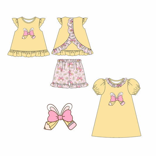 Baby Girl Back To School Pencil Bow Yellow Sibling Dress Set ( Moq 5 Each Style ) 2.12