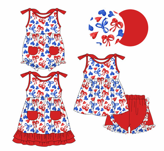 Baby Girl July 4th Hearts Bows Sibling Romper Dress Set ( Moq 5 Each Style ) 1.8