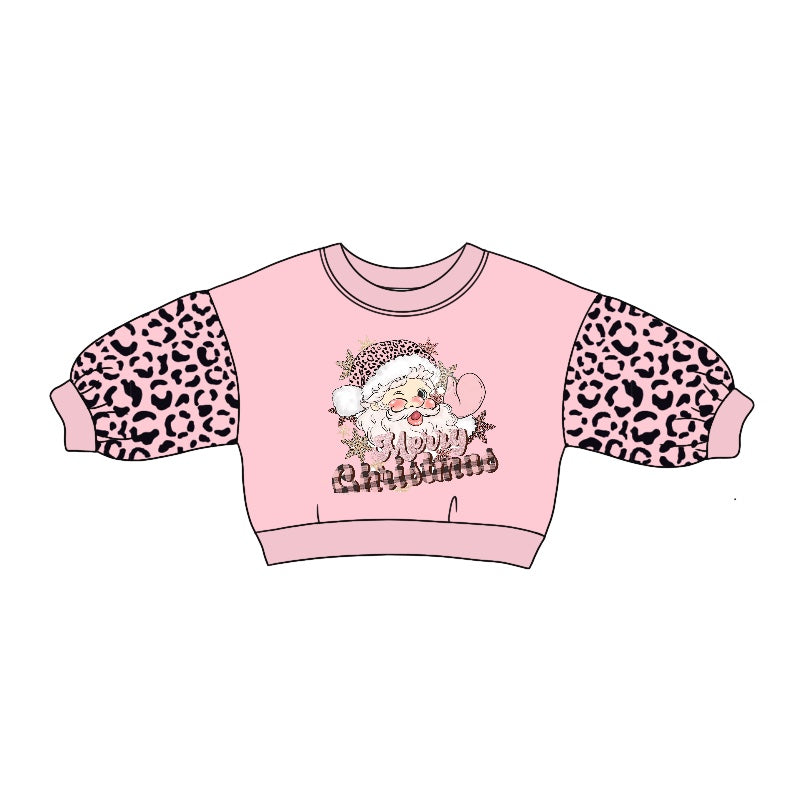 Baby Girl Long Sleeves Christmas Santa Pink Leopard Shirt Moq 5