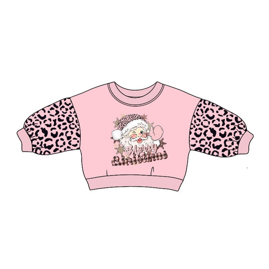 Baby Girl Long Sleeves Christmas Santa Pink Leopard Shirt Moq 5