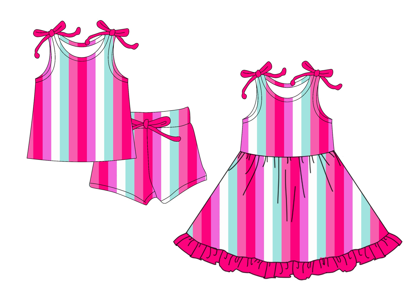 Baby Girl Straps Colorful Stripes Sibling Dress Set ( Moq 5 Each Style ) 4.1