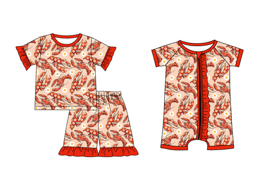 Children Girl Short Sleeves Teacher Flower Crawfish Sibling Romper Clothes Set ( Moq 5 Each Design ) 12.2