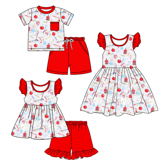 Baby Boy Girl Back To School Pencil Apple Sibling Dress Set ( Moq 5 Each Style ) 1.6