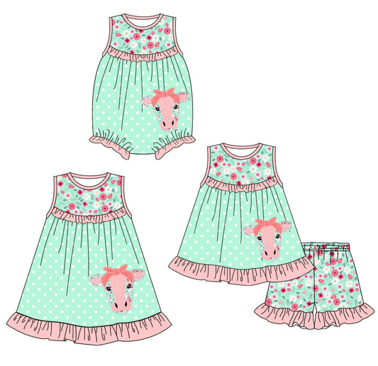 Baby Girl Cow Flower Sibling Romper Dress Set ( Moq 5 Each Style ) 1.23