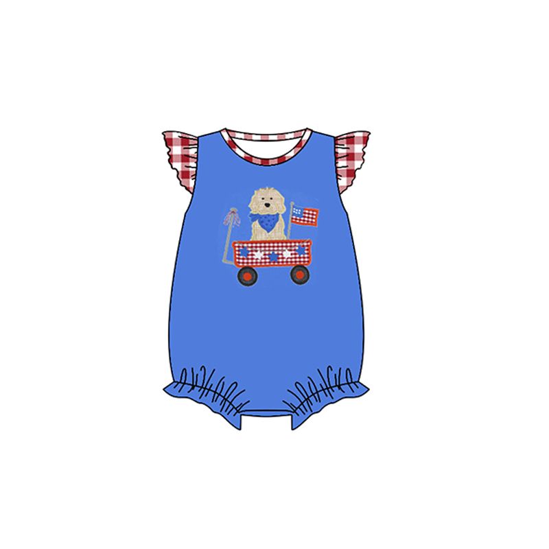 Moq 3 Pre-order SR0748 July 4th Baby Girl Dog Blue One Piece Romper