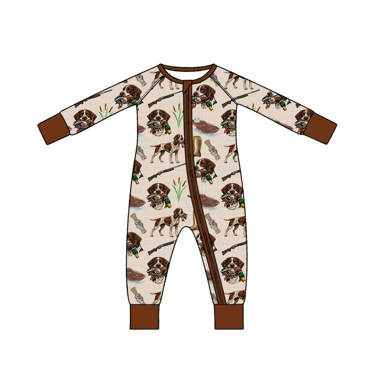 ( Moq 5 )  Preorder Baby Boys Long Sleeves Zipper Sleeper Dogs Ducks Romper Hunting Clothes