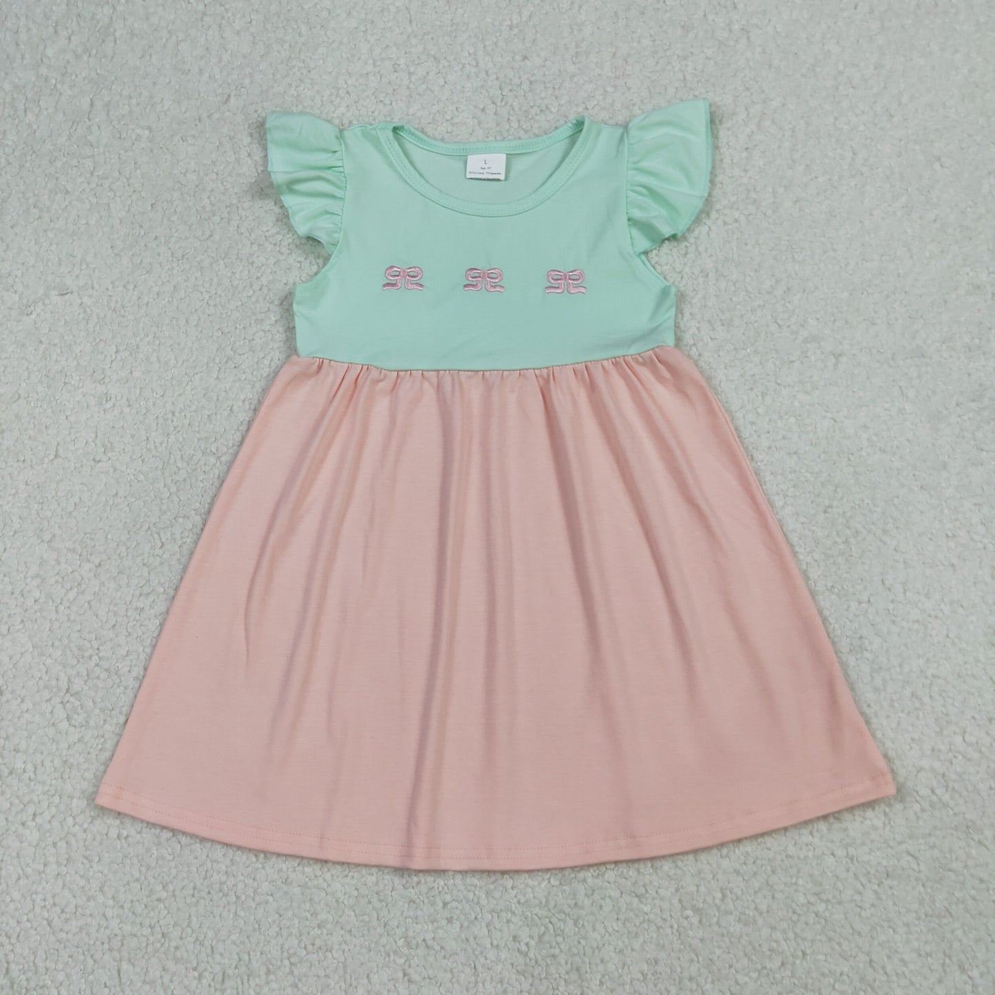 Baby Girls Kids Short Sleeves Embroidery Bows Pink Knee Length Dress RTS