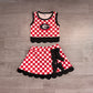 ( No moq ) Preorder Baby Girls Kids Red Checked Shirt Scallop Bows Skirt Shorts Team Set Yoga Active Clothes