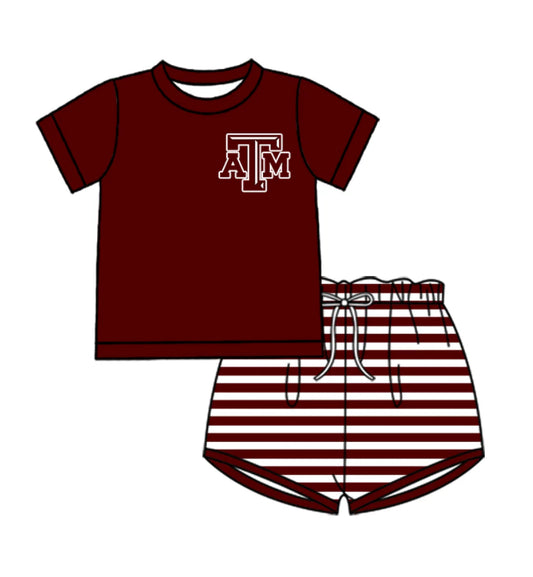 ( Moq 5 ) Baby Boys Short Sleeves ATM Shirt Stripes Shorts Team Clothes Set