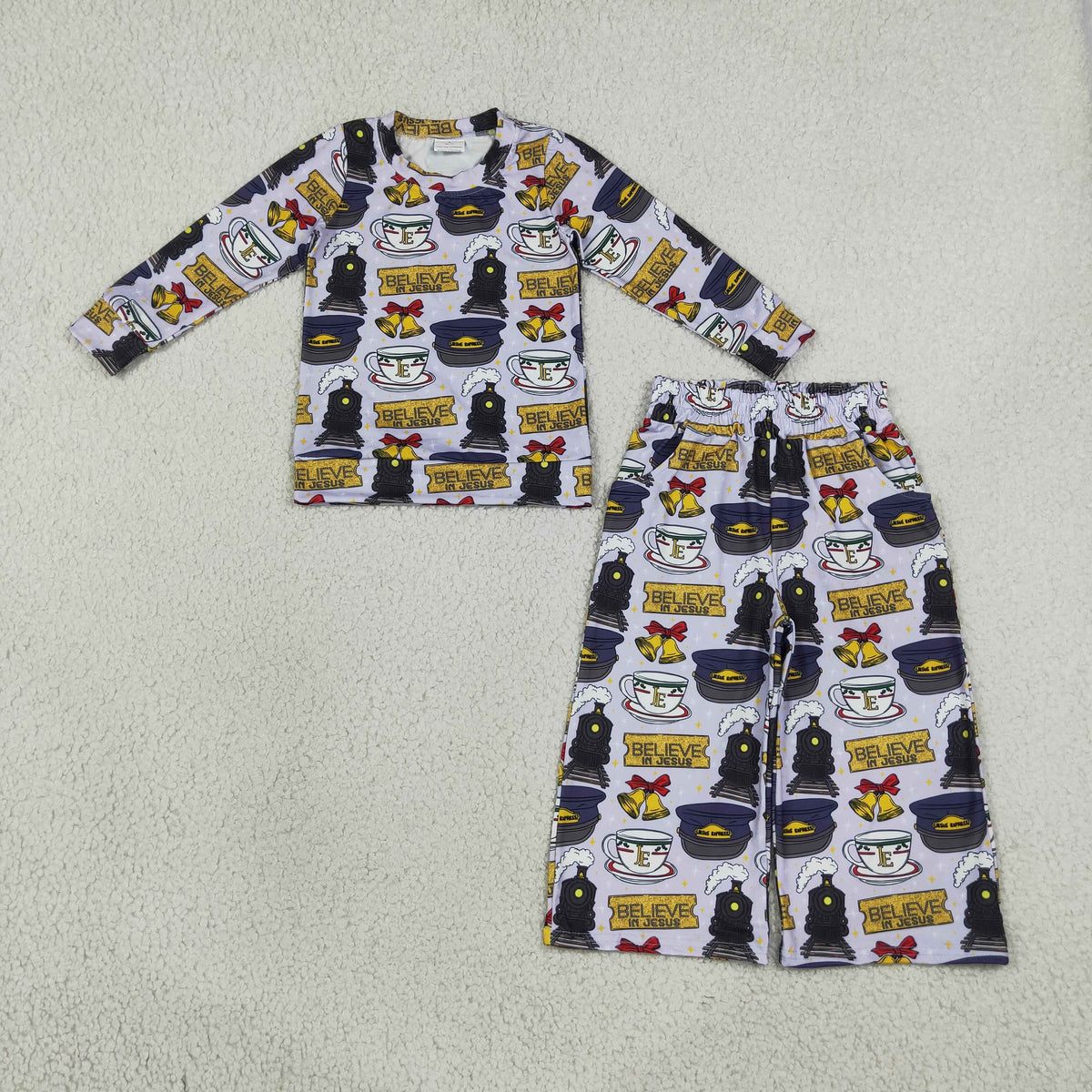 Baby Girls Kids Long Sleeves Cups Bows Shirt Pockets Pants Christmas Set Clothes RTS