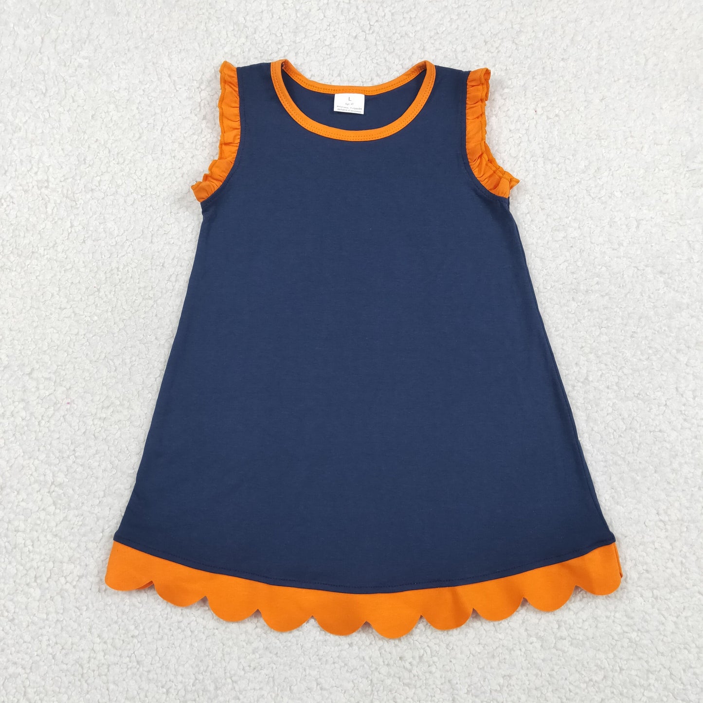 Baby Girls Kids Sleeveless Scallop Knee Length Dress Blue Orange Clothes RTS