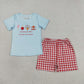Baby Boys Kids Short Sleeves Blue Shirt Red Plaid Shorts Set Clothes RTS