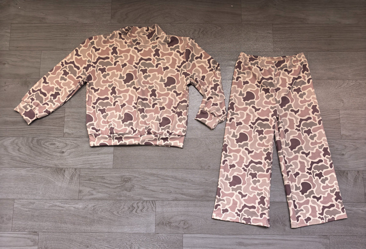 ( No moq ) Preorder Baby Girls Kids Long Sleeves Pullover Shirt Camo Pants Set Yoga Active Clothes